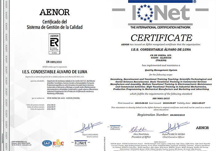 Certificación ISO 9001:2015 AENOR